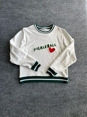 Ellsworth + Ivey Heart Pickleball Graphic Crewneck Sweatshirt White Green MED